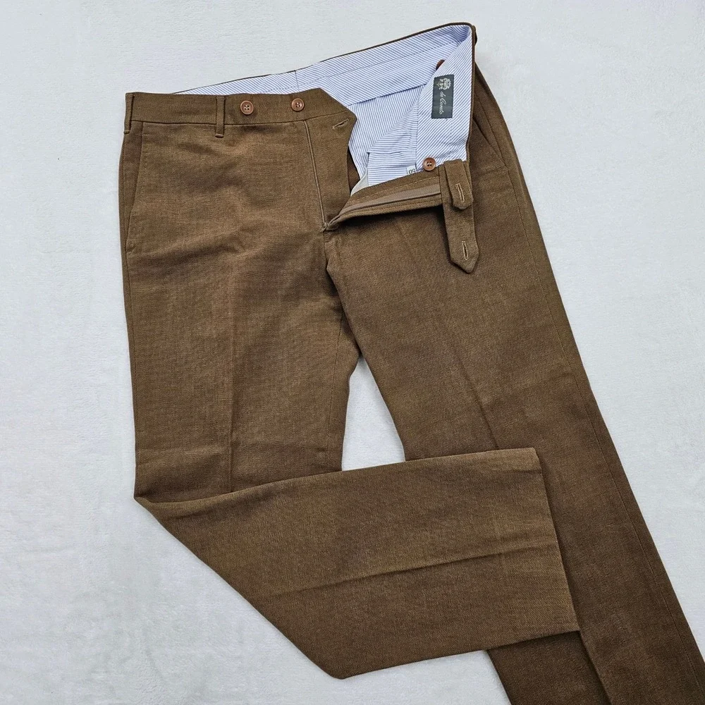 De Corato Trousers Pants Mens 50 34x30 Brown Cotton Canvas Italy Sartorial